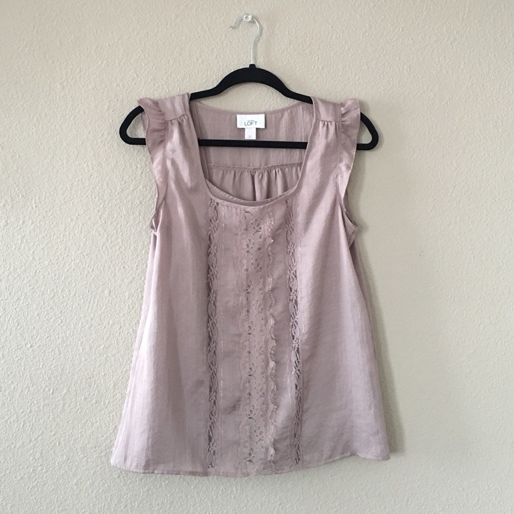 Ann Taylor LOFT Tan Baby Doll Flare Shoulder Top